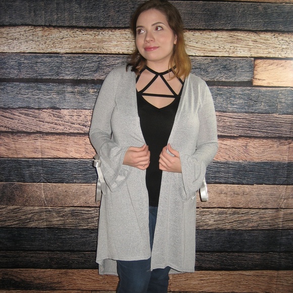 Heathered Gray Sweater Coat W/ Ribbon Detail - Picture 6 of 8